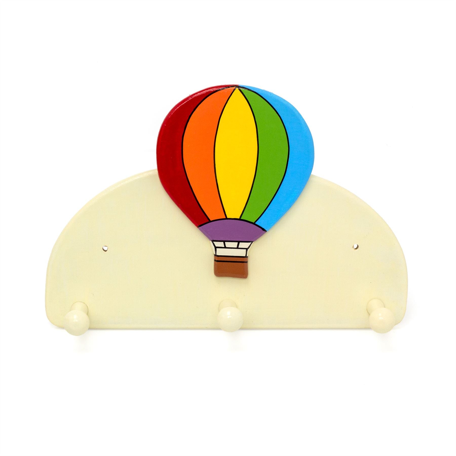 Children's Hot Air Balloon Coat Rack Kids Wall Mounted Wooden 3 Peg ...